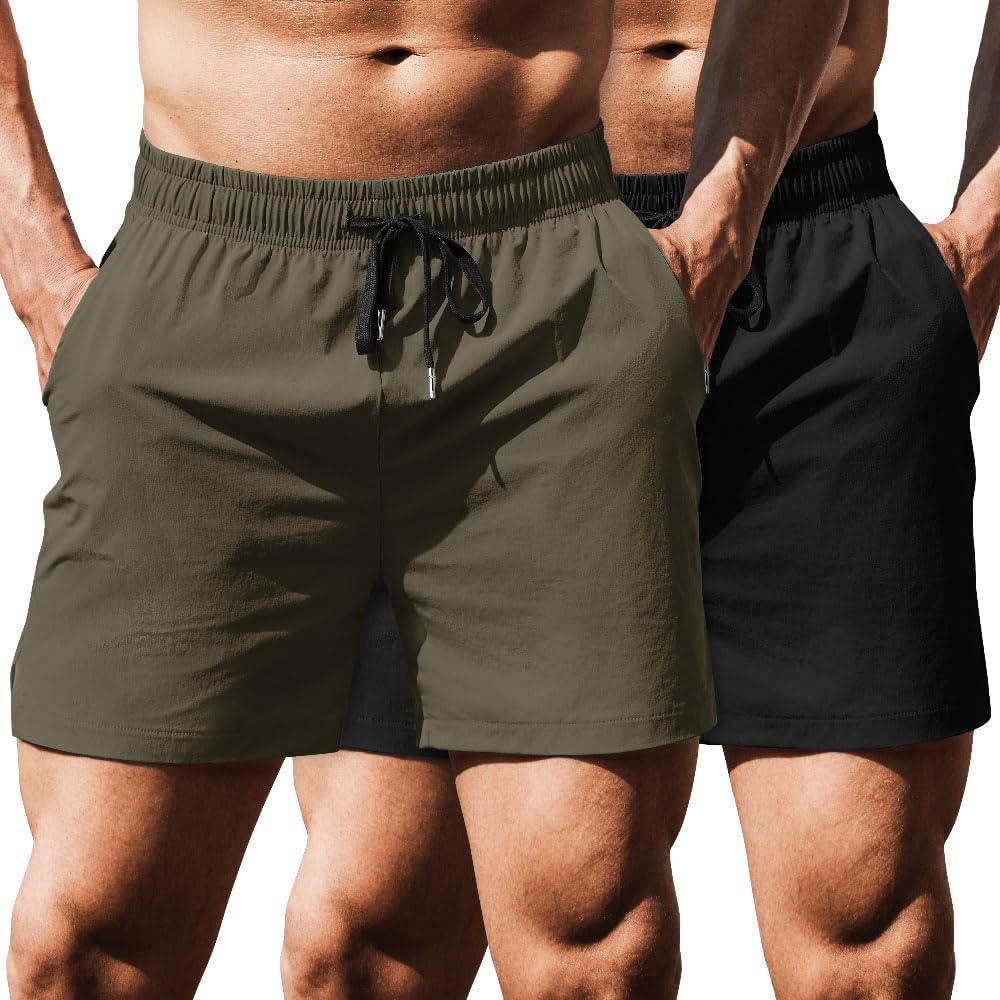 COOFANDY Men's Running Athletic Shorts 5 Inch 2 Pack Gym Workout Shorts Fitted Exercise Hiking Shorts with Zipper Pocket