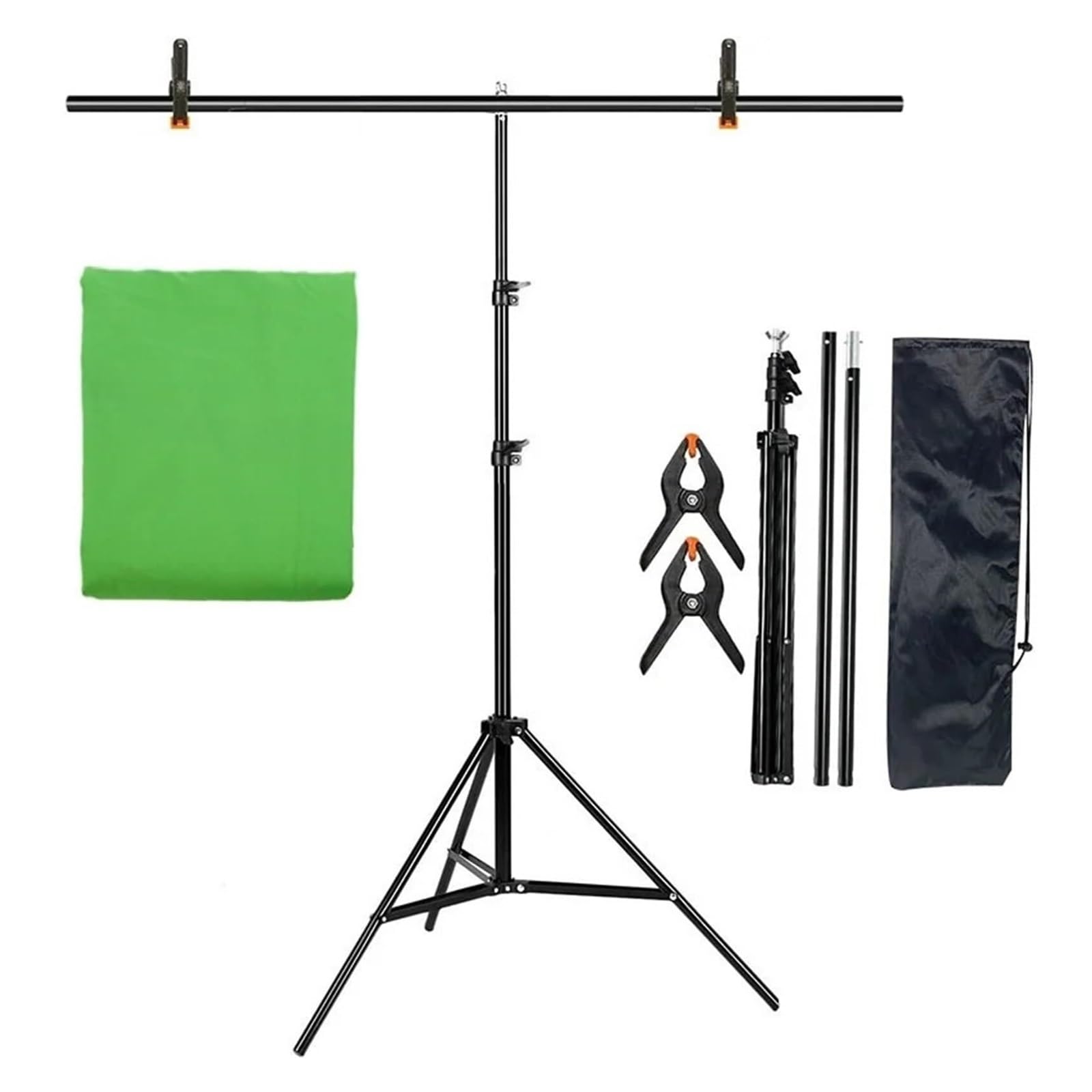Kit di supporto portatile a forma di T per studio fotografico e video, cornice verde regolabile con panno di sfondo