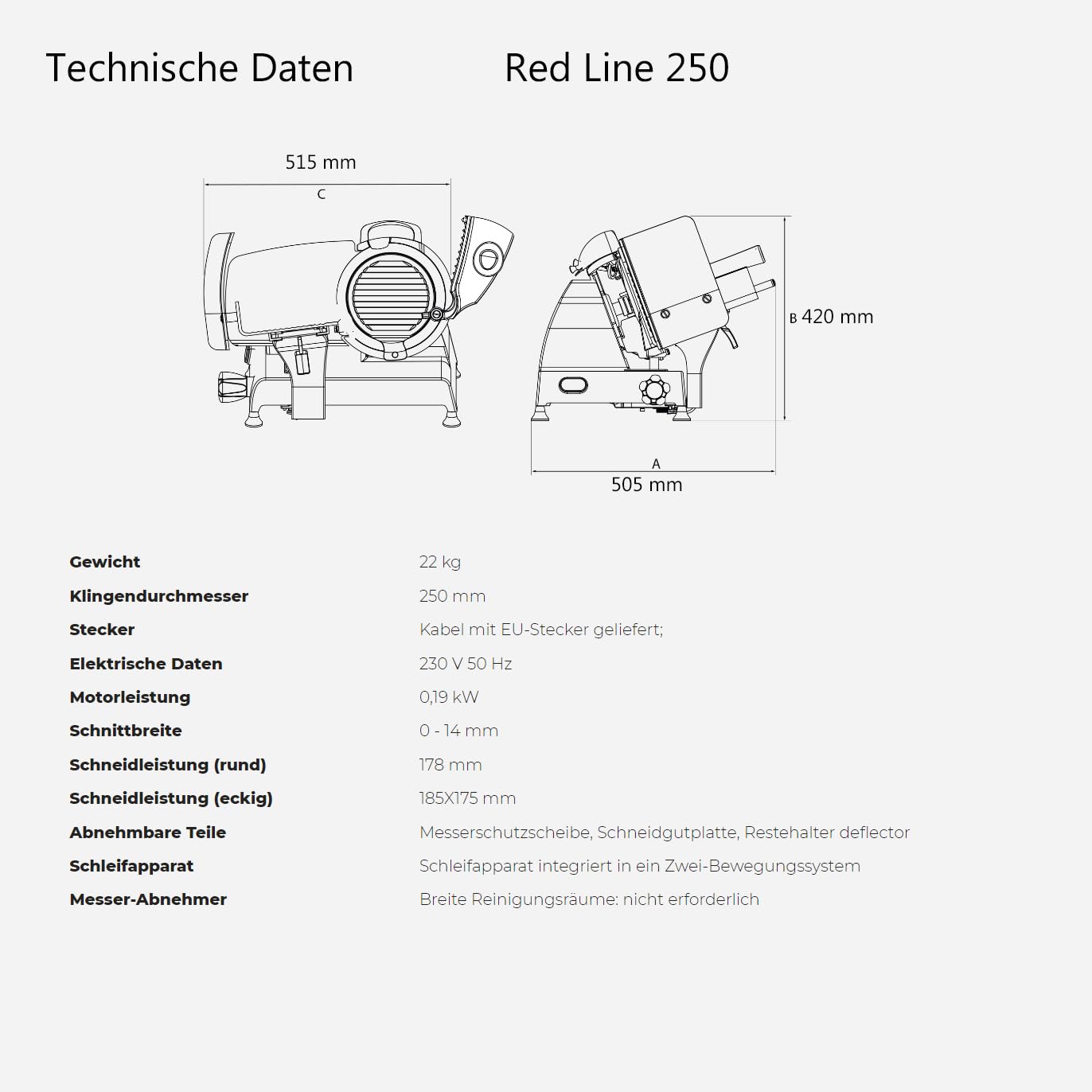 Palatina Werkstatt ® Berkel Red Line 250 - Trancheuse professionnelle - Modèle 2022 - Noir - Avec ponceuse intégrée - Planche en bois de fût fabriquée à la main
