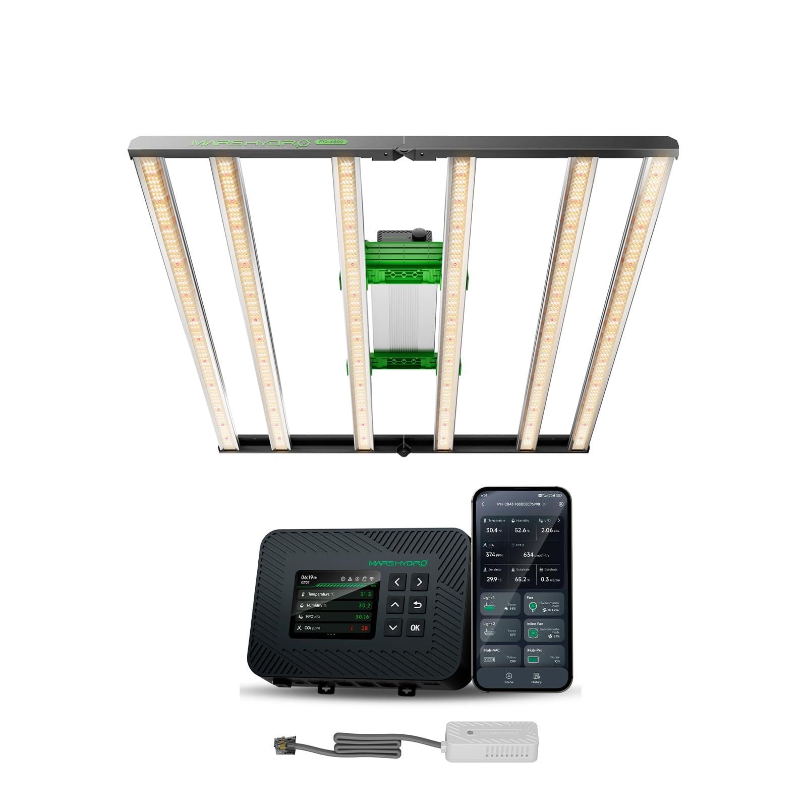 MARS HYDRO Neue FC4800 Led Grow Lampe, Samsung LM301H EVO 480Watt Vollspektrum Led Grow Light und iControl für Growbox Komplettset, Intelligente Grow Controller