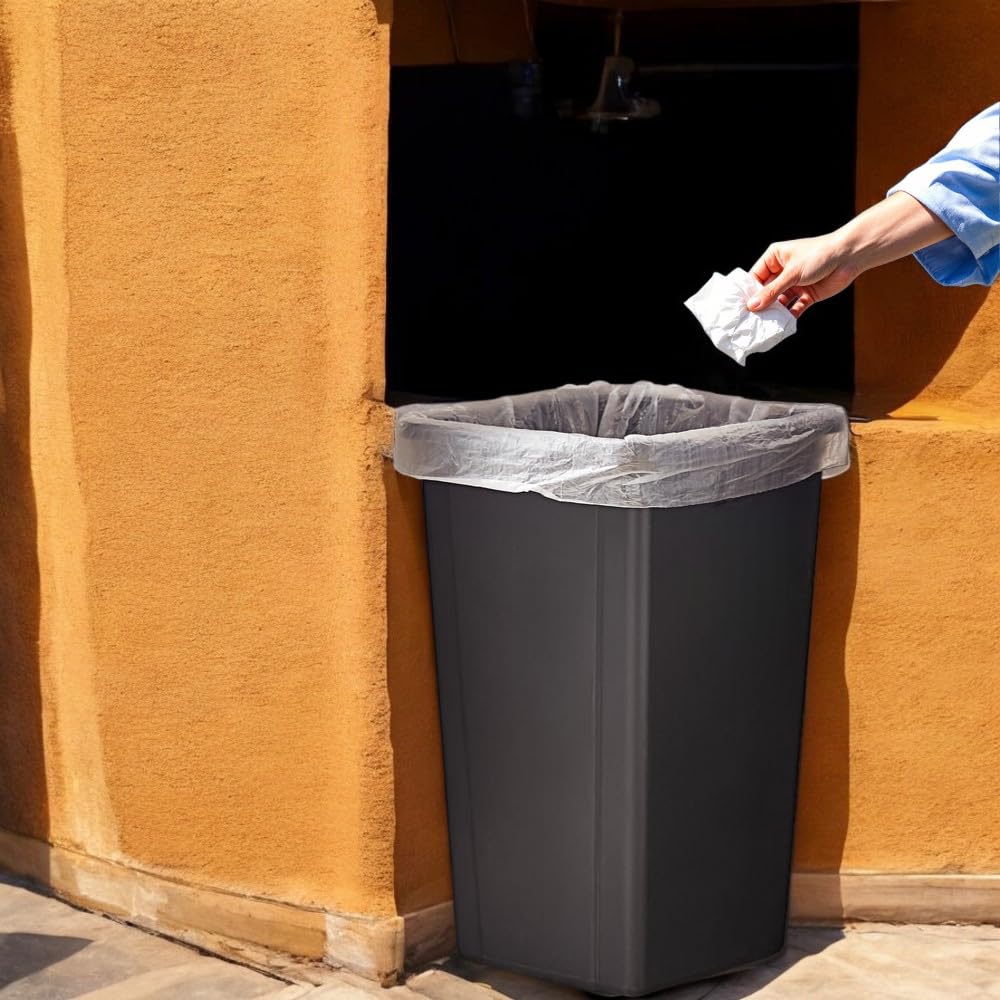 23 Gallon Black Rectangular Plastic Commercial Trash Can