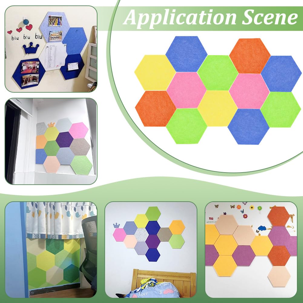 20 Stück sechseckige Kork Pinnwandplatten 5 Farben selbstklebende Filzplatten mit 100 Reißzwecken Filz Kork Pinnwand für Haus Schule Büro Konferenzräume Wanddekoration und Ausstellung