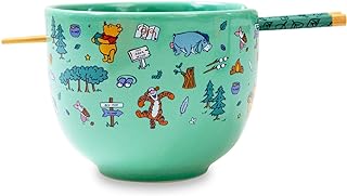 Toynk Disney Winnie the Pooh Allover Icons Ceramic Dinnerware Set | Includes 20-Ounce Ramen Noodle Bowl and Wooden Chopsticks