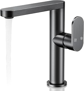 Grifo de Lavabo, Aluminio Espacial Grifo Lavabo Monomando, Grifo Baño con Control de Agua Fría y Caliente, Mezclador de Baño con Manguitos G3/8 para Baño, Lavabo