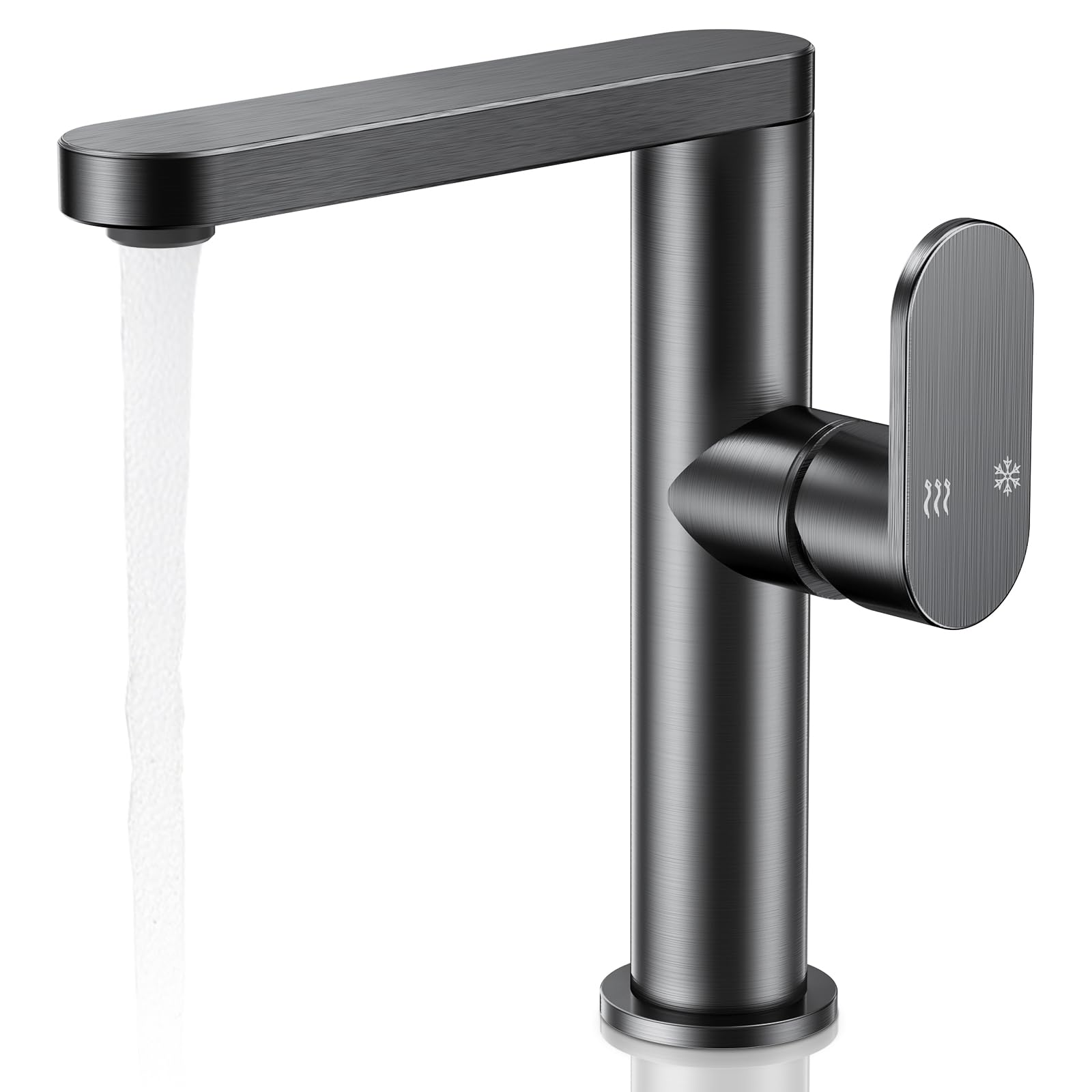 Wiorhix Basin Mixer Tap, Space Aluminum Bathroom Sink Tap with Dual Hot and Cold Control, Modern Swivel Basin Taps with G1/2'' Hoses, Bathroom Sink Faucets for Washroom, Cloakroom