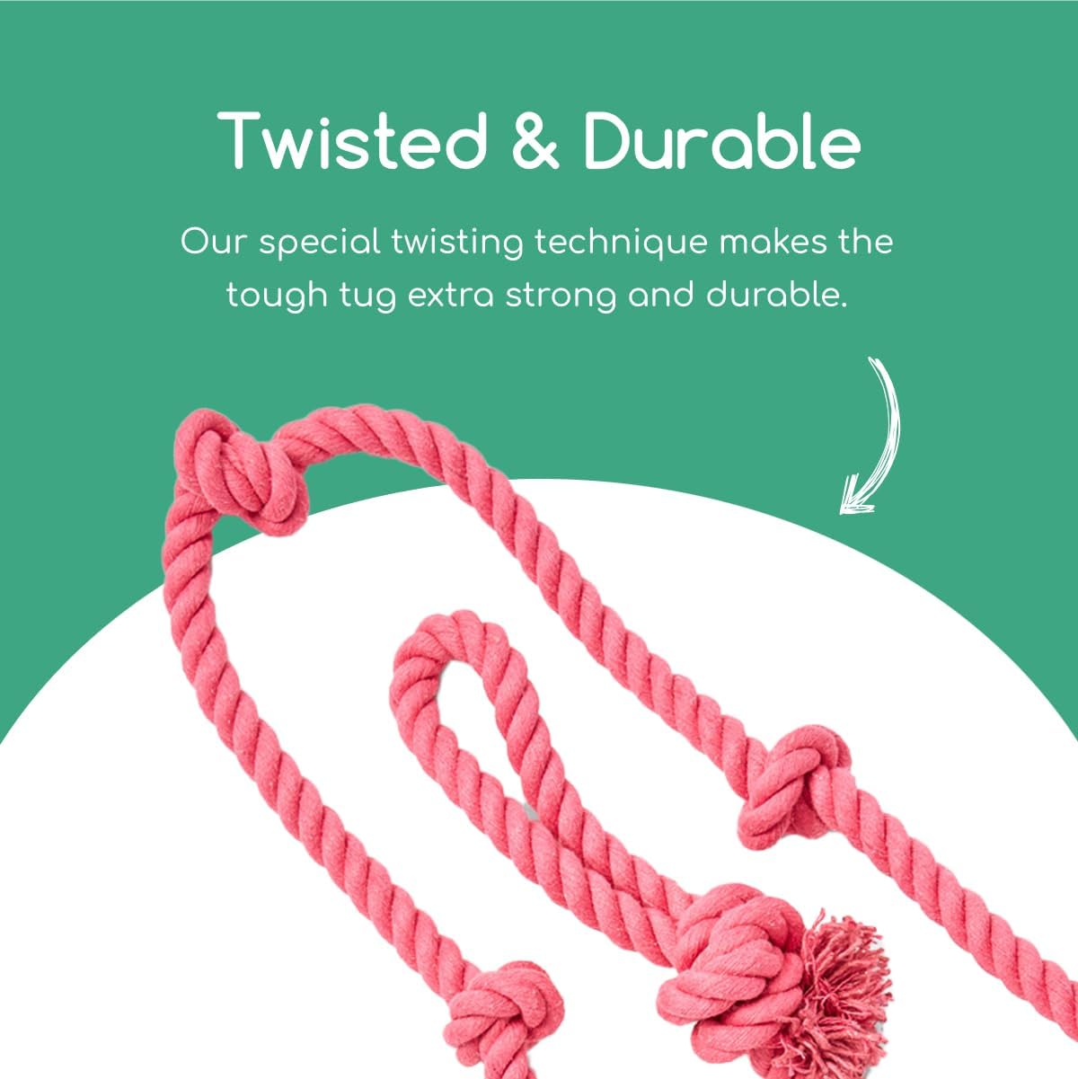 Tumbo Tough Tug Rope Dog Toy - (Pink 5 ft Long Strong and Durable Rope Pull Toy with Handle) TUG of WAR Dog Toy image 2 of 8 B01N1HVPLO