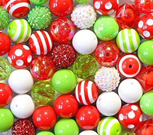20mm Red and Lime Green Christmas Chunky Bubblegum Beads Bulk Mix