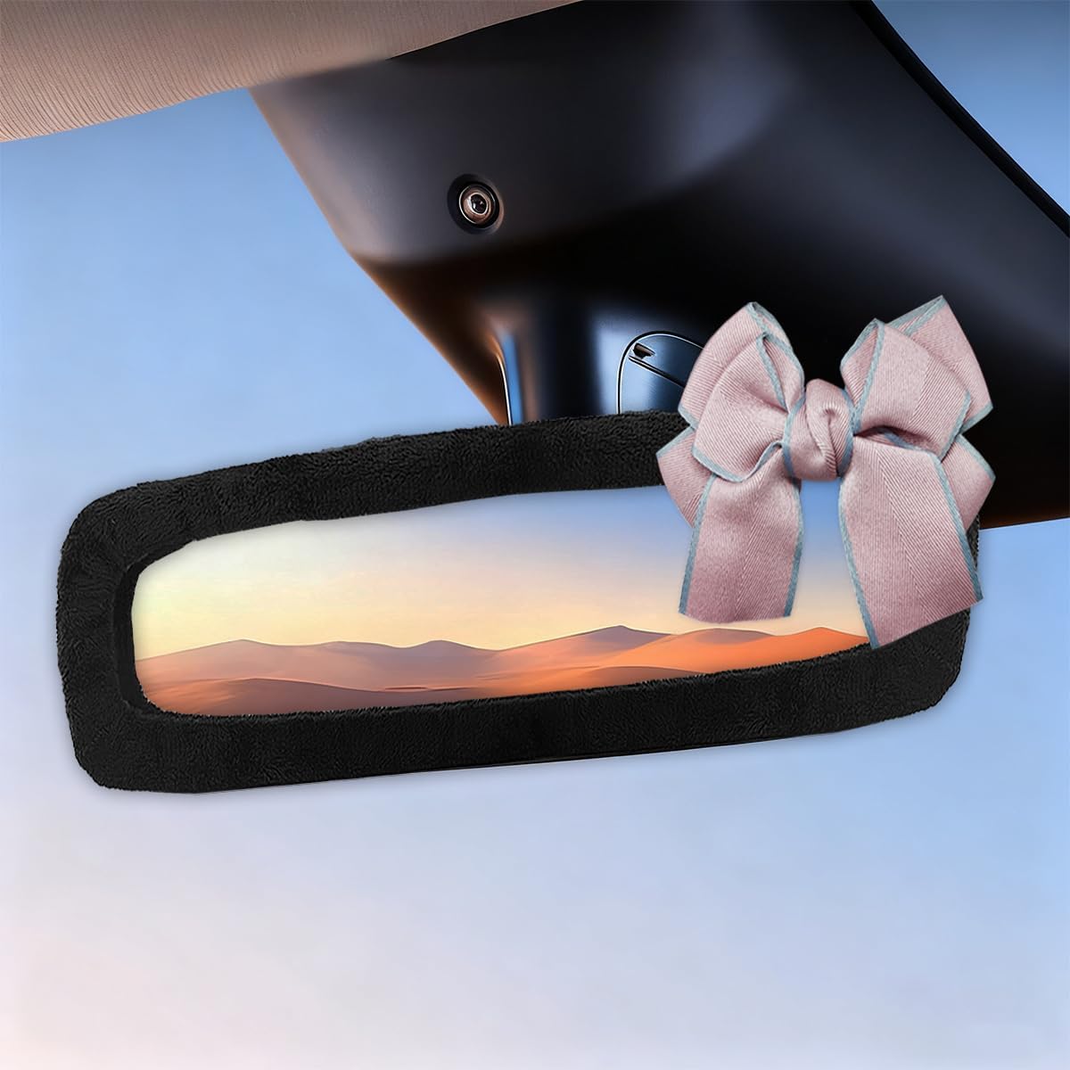 Bling Bow Car Rearview Mirror Cover, Plush Rhinestone Auto Rear View Mirror Elastic Protector, Universal Vehicle Interior Mirrors Edge Decoration Accessory for Cars, SUVs, Trucks (Diamand)