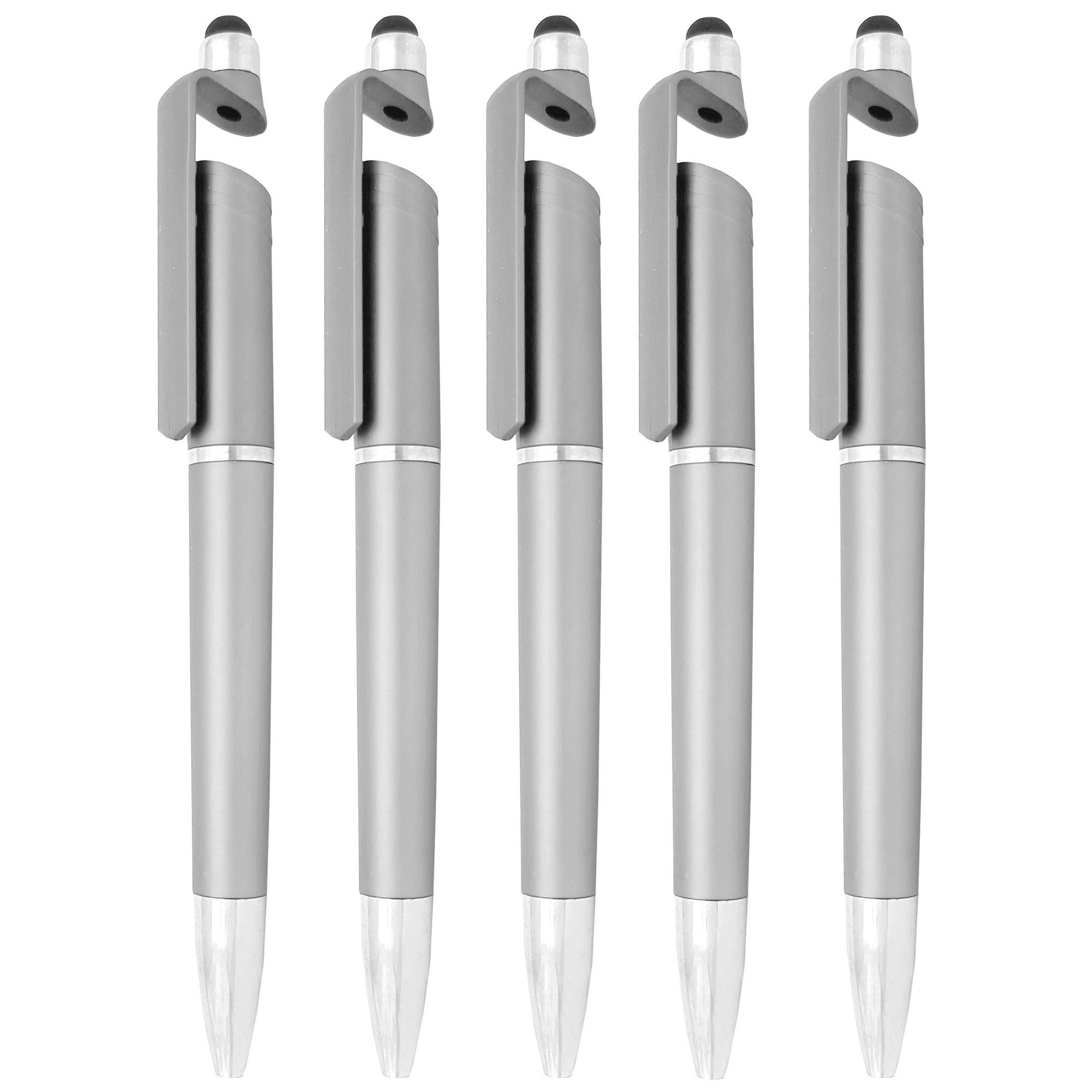 KK CROSI 3 in 1 Pen (Pack of 5pcs) for Touch Screen and Mobile Holder Silver Pen with Stylus Multi-Function Pen