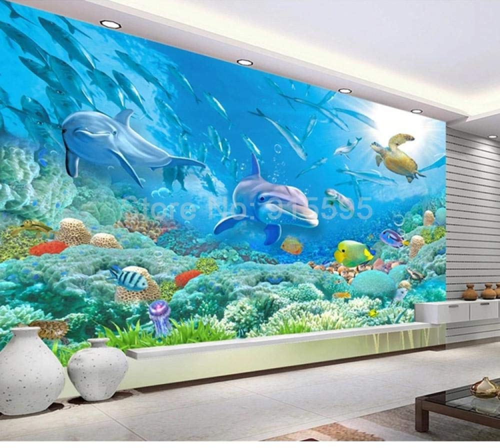 Papier peint 3D dauphin poisson sous-marin personnalisé WLLLO pour mur de chambre 200x140 cm