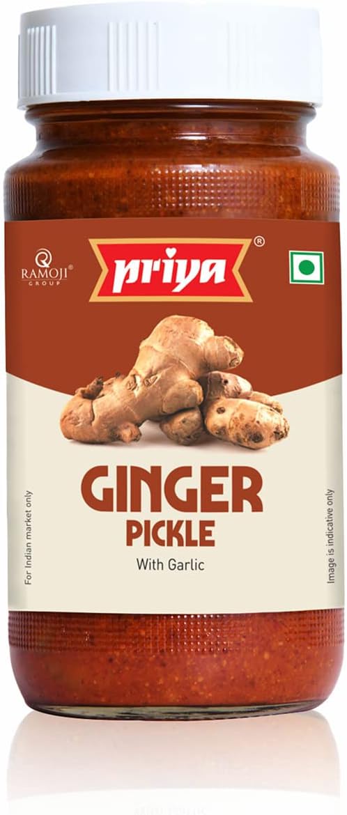 Priya Ginger Pickle With Garlic,500G-Authentic Telugu Style Adrak Achar|Traditional South Indian Taste|Homemade Andhra Pickles|Khatta Meetha|With Tamarind Paste,Jaggery&Mixed Spices|Glass Jar