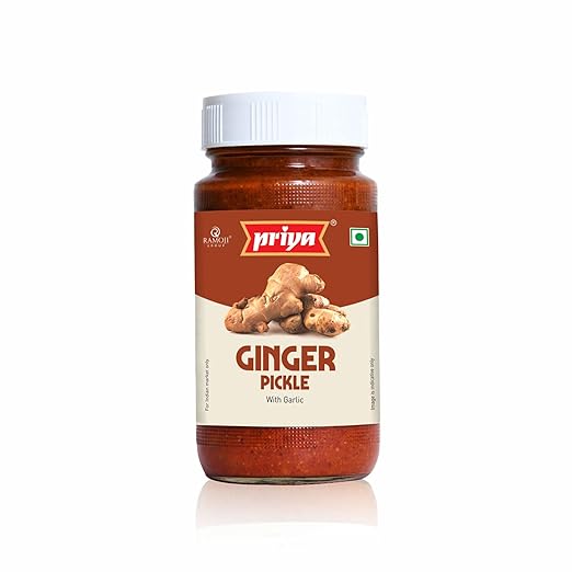 Priya Ginger Pickle With Garlic,300G-Authentic Telugu Style Adrak Achar|Traditional South Indian Taste|Homemade Andhra Pickles|Khatta Meetha|With Tamarind Paste,Jaggery&Mixed Spices|Glass Jar