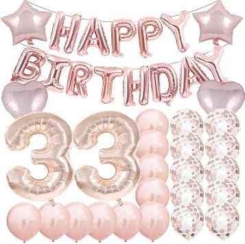 Sweet 33th Birthday Decorations Party Supplies,Rose Gold Number 33 Balloons,33th Foil Mylar Balloons Latex Balloon Decoration,Great 33th Birthday for Girls,Women,Men,Photo Props