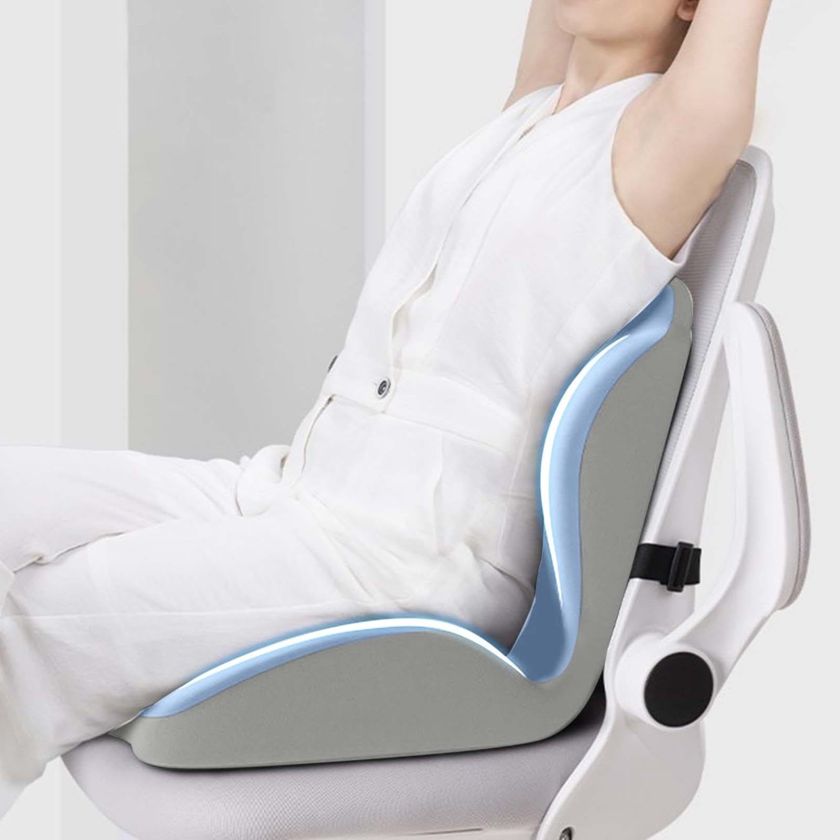 Cojín de espuma viscoelástica en forma de L con soporte lumbar, cojín ergonómico para silla de oficina y coche para mayor comodidad, ideal para el hogar, silla de ruedas y oficina
