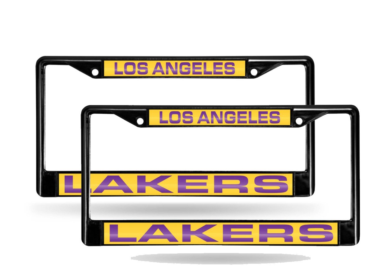 Los Angeles LA Lakers Black Metal Laser License Plate Frame (Set of 2 Frames)