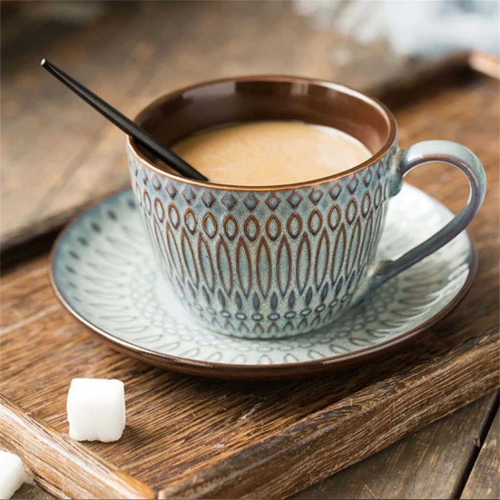 BBCBBZ Ceramiczne spodki do filiżanek Wytłaczany kubek do kawy w stylu retro Cappuccino Filiżanka do espresso Proste i klasyczne naczynia do napojów (D)