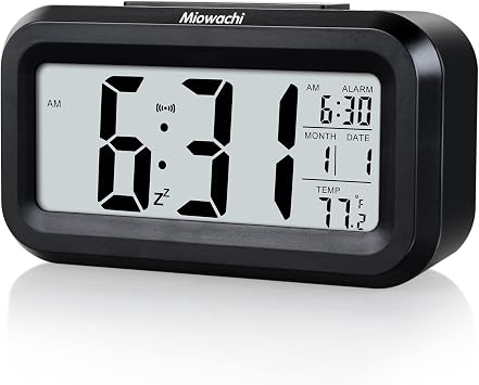 Miowachi Black Digital Alarm Clock for Bedrooms Battery Operated,Snooze,Night Light Easy Setup Small Clock for Kitchens,Bathroom,Offices,Kids