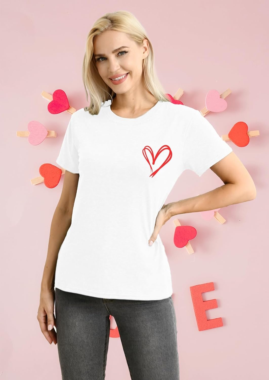 Valentines Day Shirt for Women Love Heart Printed T-Shirts Casual Summer Tee Tops - Image 4