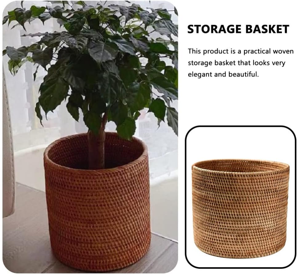 Garbage Can Woven Storage Basket Rattan Woven Basket Trash Fruit Desktop Finishing Sundries Fruit Storage Home Organizing