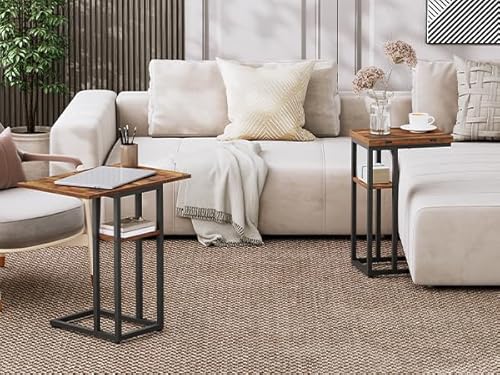 image for HOOBRO Foldable End Table, C Shaped Side Table with Storage Shelf, Sma