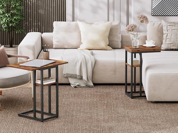 HOOBRO Foldable End Table, C Shaped Side Table with Storage Shelf, Small Snack Table Suitable for Living Room Bedroom Small Spaces, Easy Assembly, Rustic Brown BF29SF01 by HOOBRO - Image 5