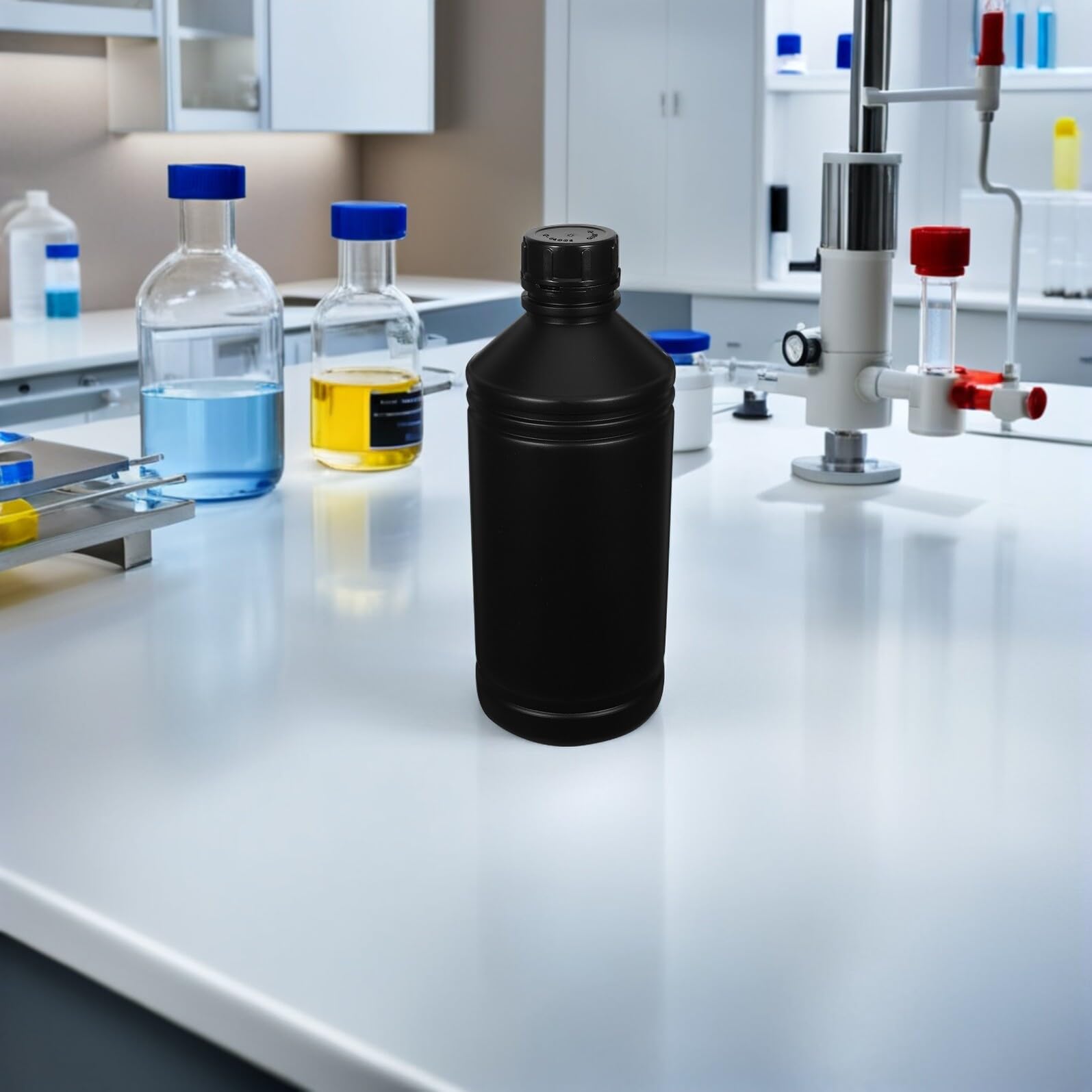 8 Bottiglie Chimiche in Hdpe 1000ml Nere con Coperchi Sigillati, Contenitori da Laboratorio per Reagenti, Antiriflesso e Resistenti a Acidi per Uso Scientifico e Industriale