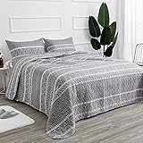 Queen Size Quilt Set Grey Bedspread (90 x 96 inches) Coverlet Sets Lightweight Bed Quilt - Striped T