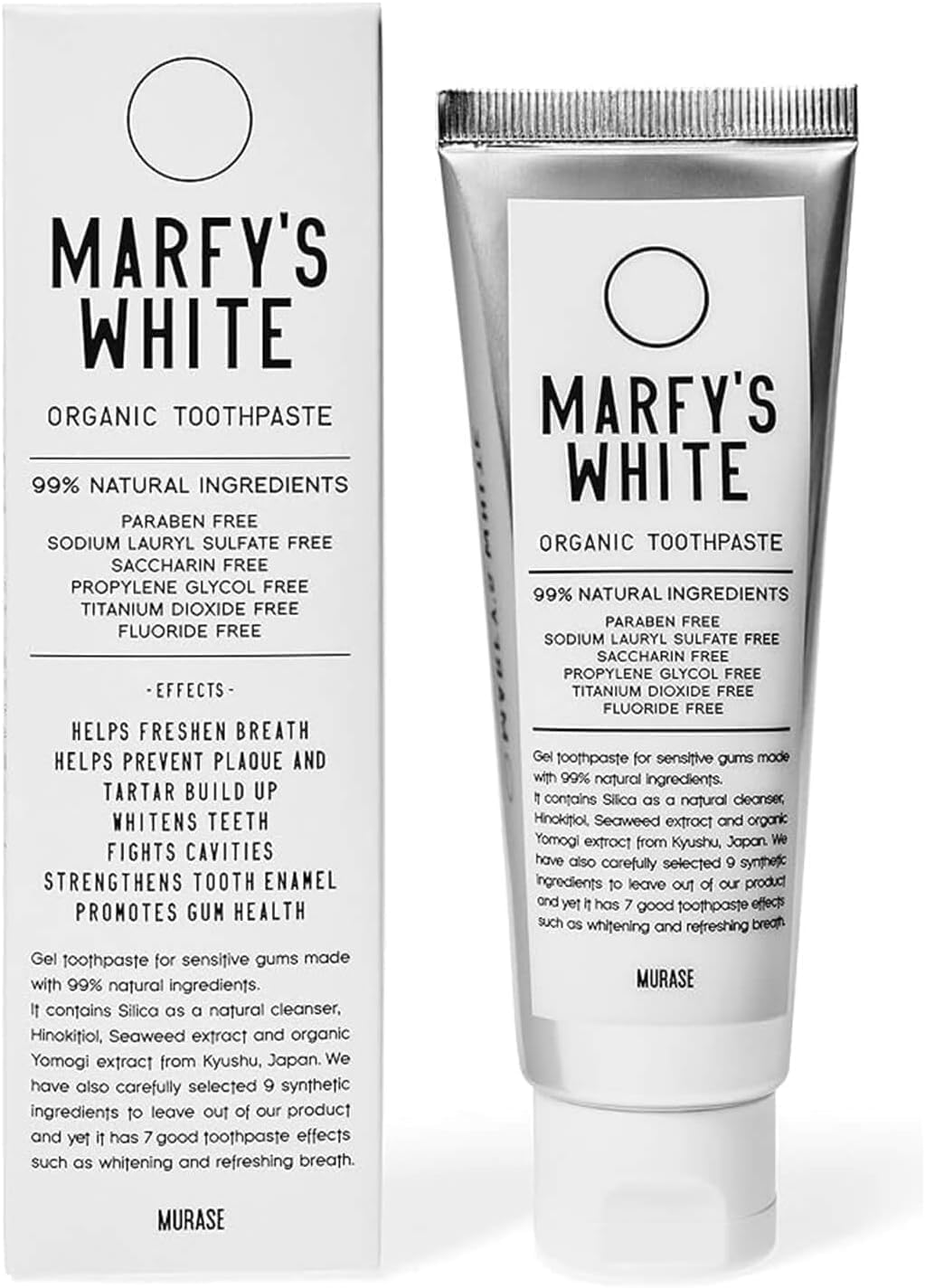 MARFY'S WHITE Organic Toothpaste Developed by a Current Dentist, Organic Toothpaste, Additive-Free, Whitening, Breath Care, 3.2 oz (90 g), Made in Japan, No Foaming Ingredients 1