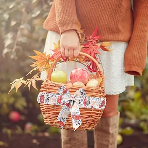 Miniatura 5 de Hying 2 rollos de cintas de otoño para manualidades de lazos, cintas de borde con alambre de Acción de Gracias, cinta de arpillera roja claret,