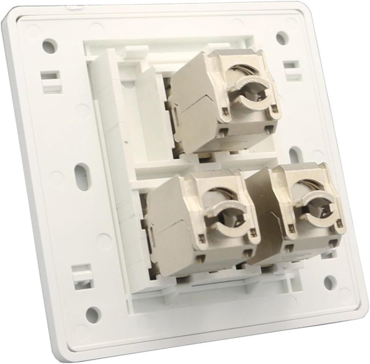 3-Port Shielded CAT6A RJ45 Wall Plate, White Female Zinc Alloy CAT.6A LAN Jack 86x86mm(Female CAT6A)