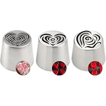 3pack Russian Piping Flower Nozzles Extra Large, Stainless Steel Rose Floral Piping Nozzles for Cake Decorating Icing, Cream Flower Bouquet DIY Cookies, Desserts Baking Tools XXL, D