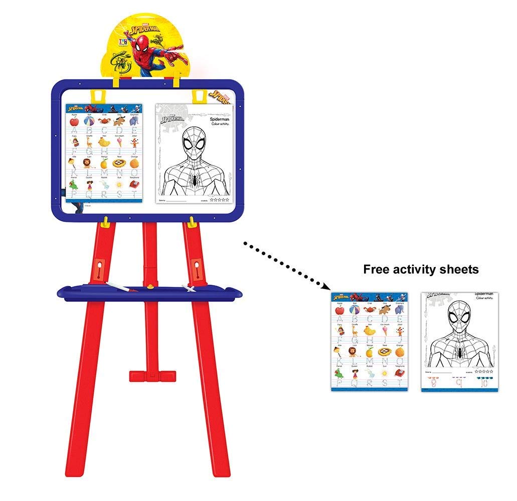 Kidivo Plastic Adjustable Height Magnetic 8 in 1 Double Sided Easel Board for Kids( Spiderman, Multicolor) 1