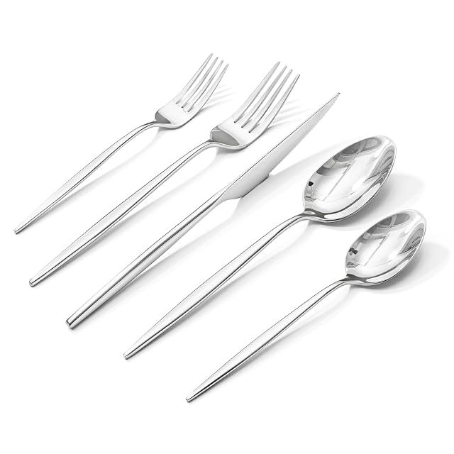 KINGSTONE Silverware Set 20-Piece Flatware Set Cutlery Set Premium 18 10 Stainless Steel Tableware Include Forks Knives Spoons