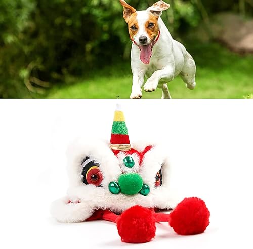 Miniatura 4 de Sombrero para perro, sombrero de león para mascotas de celebración de estilo chino, lindo sombrero de baile de león para perro ajustable para Año