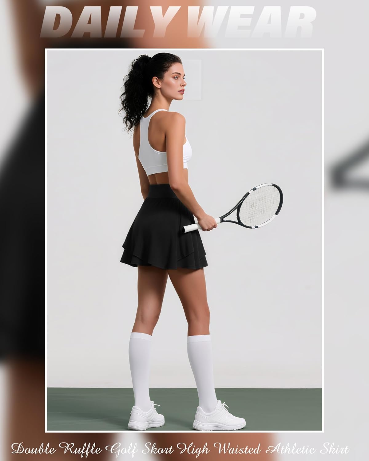 2 Pack Pleated Tennis Skirts for Women Double Ruffle Golf Skort High Waisted Athletic Skirt with Pocket Workout Sport