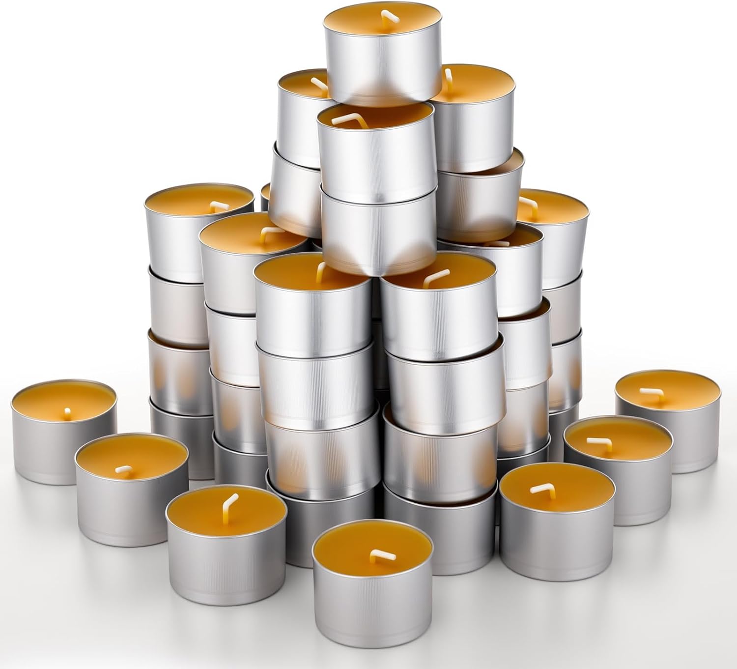 MTLEE 60 Packs Pure Beeswax Tealight Candles, Longer 6-7 Hour Extended Burn Time Natural Beeswax Tea Candle in Aluminum Cups Burn Evenly and Clean, Suitable for Home Decor, Air Purification, Fragrance