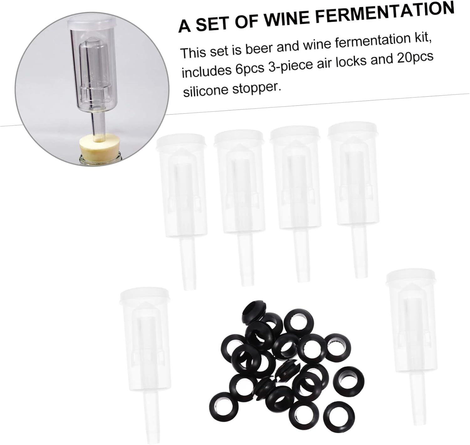 1set Air Locks Fermentation Crock Wine Stoppers One-way Valves Silicone Lids Kit for Brewing Beer