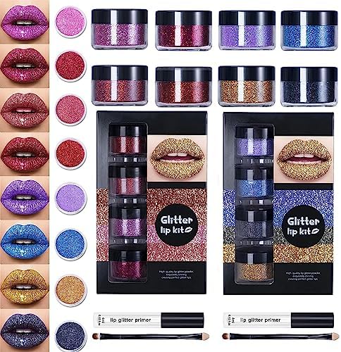 Animakeup Kawaii Kisses Glitter Lip Kit 4 Colors Glitter Lip Kit (A+B, One Size)