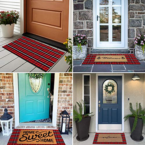 Buffalo Plaid Outdoor Rug 24'' X 35'', Kimode Christmas Black/Red Woven Cotton Farmhouse Welcome Door Mat, Washable Floor Rug Runner For Porch #TOP3
