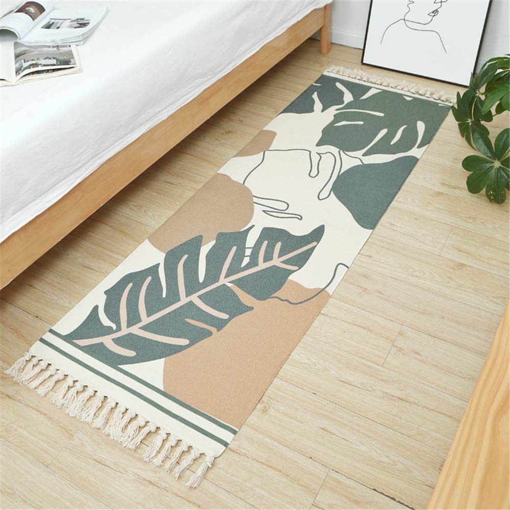 Morbuy Banana Leaf Area Rug Carpet Handmade Rug, Machine Washable Indian Floor Mats With Tassels Hand Woven Printed Kitchen Runner For Bedroom Living Room (,60 * 180Cm)