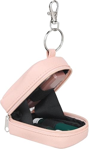 Vista 6 de Chapstick Bolsa de soporte para bálsamo labial, bolsa de almacenamiento portátil para lápiz labial, estuche de brillo de labios con gancho, Rojo