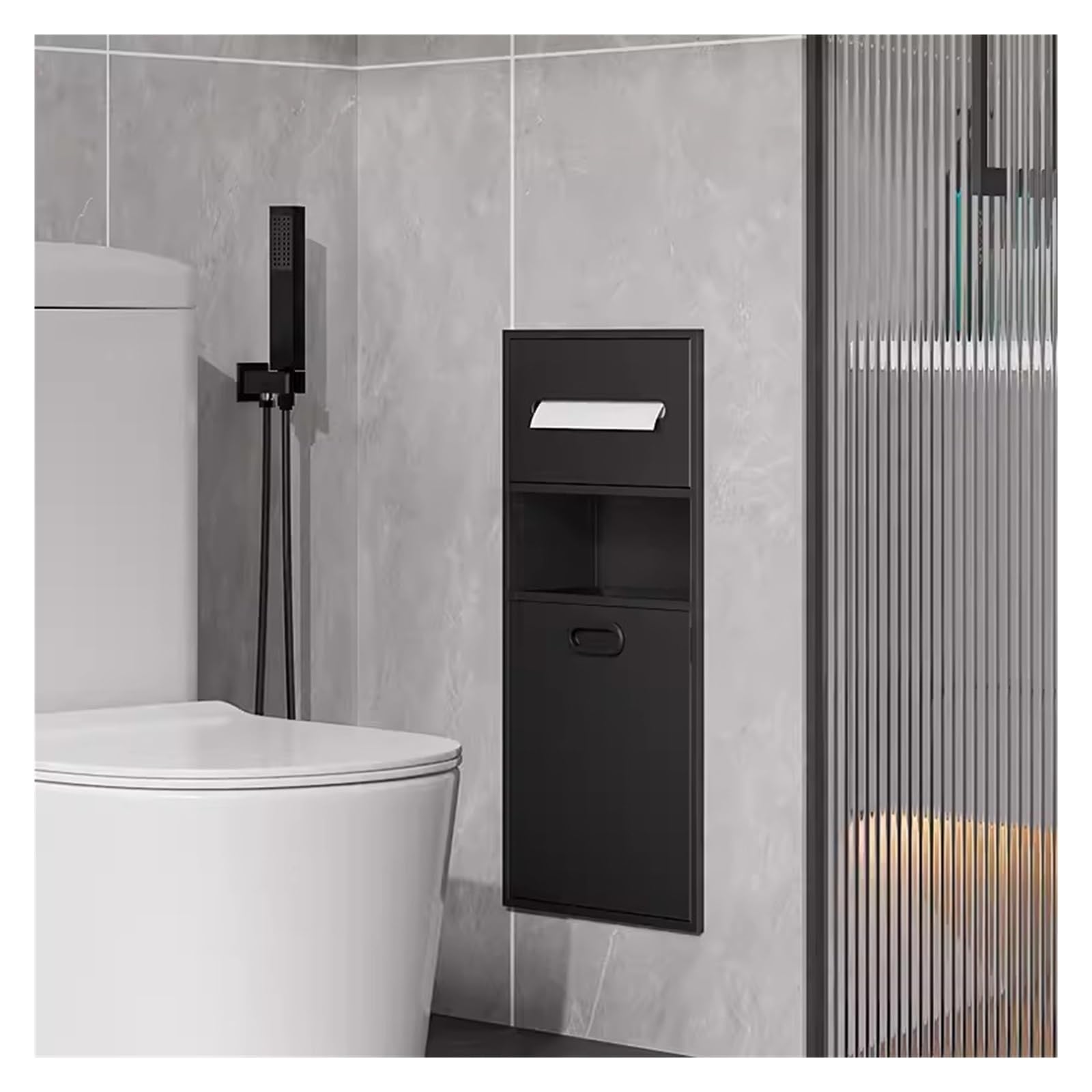 QUSYZD Stainless Steel Bathroom Niche, Recessed Shelf Organizer Shower Niche, Garbage Can Built-in Alcove for Kitchen Living Room Bedroom Storage Rack,Black,30x65,Black-30x65x14cm