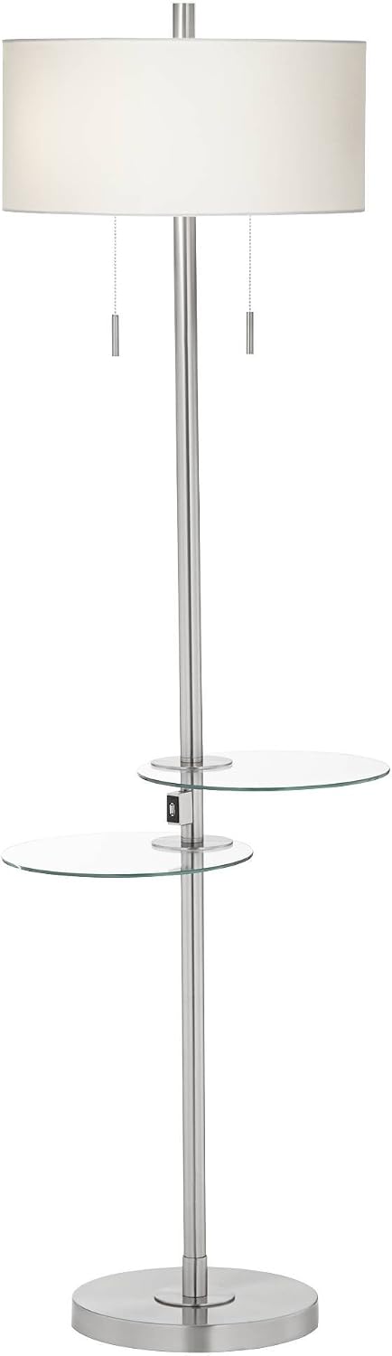 ❤ Crazy Deals Concierge Modern Floor Lamp with Dual Tray Tables Swivel Glass USB Port 63 Tall Brushed Nickel White Drum Shade Decor for Living Room Reading House Bedroom Home - Possini Euro Design