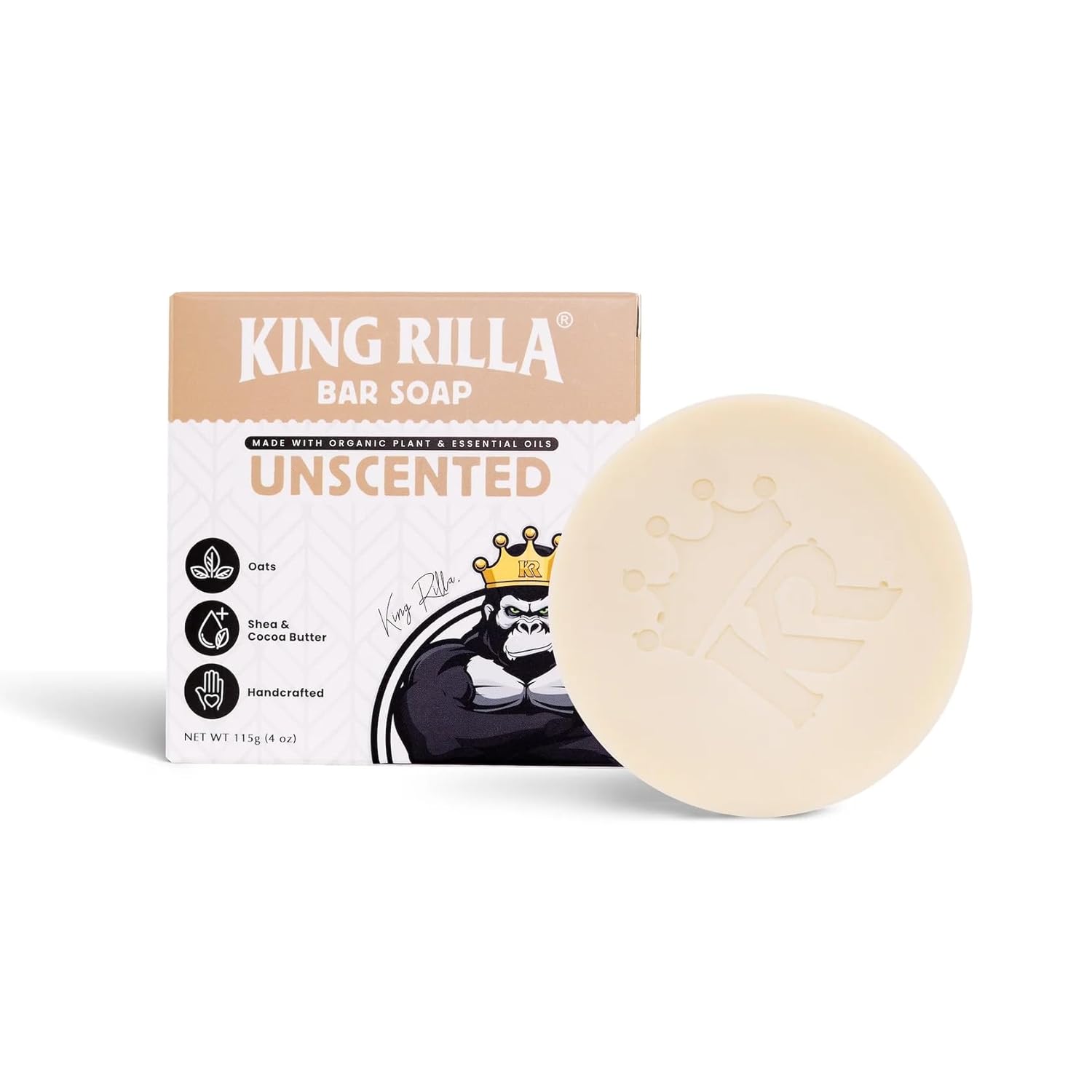 King Rilla Unscented Cold Process Soap Bar – Made with Organic Ingredients, Oat-Infused Gentle Cleansing Bar for Sensitive Skin, Toxin-Free, Moisturizing & Eco-Friendly