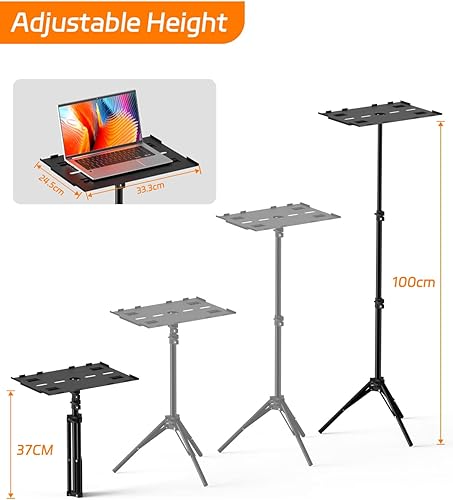 Miniatura 2 de FUDONI Trípode para proyector de 14.5 a 39.4 pulgadas, altura ajustable para cine en casa, oficina