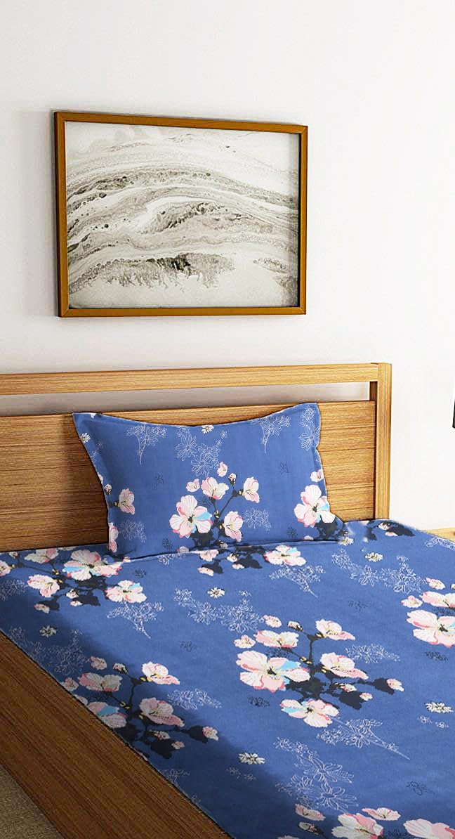 IVAZA Cotton Feel Floral Printed Bed Sheet Set - Wrinkle-Free Single Size With Pillow Cover, Hypoallergenic (60x90 Inches, Grey Dark) - View #8
