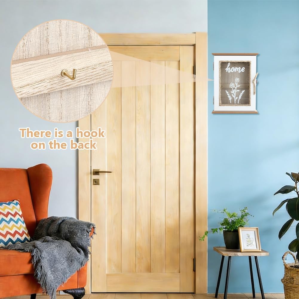 AHANDMAKER Rustic Key Cabinet Wall Mount Wood Key Holder with with 6 Hooks for Entryway Hallway Home Office Organizer Wall Décor Housewarming Gift, Burlywood