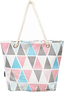 Premium Multi-Color Geometric Triangle Cotton Canvas Tote Shoulder Bag Handbag, Multicolor