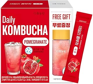 Danonwon Kombucha Pomegranate Flavor (5g/20 Sticks) – Sugar Free and Fat Free, 17 Probiotics and Prebiotics, Instant Refreshing Kombucha with bottle