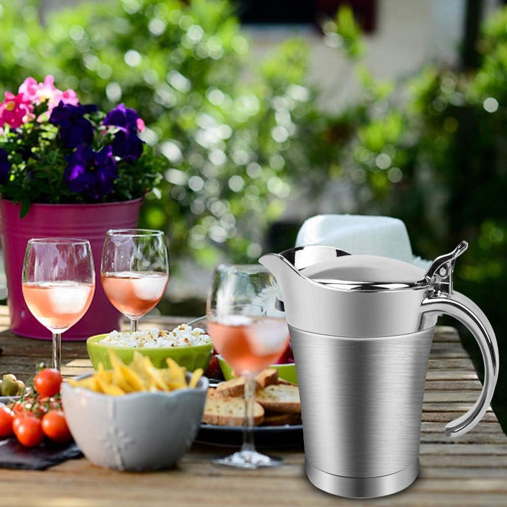 Edelstahl Sauciere 450ml, Doppelt Isoliert mit Klappdeckel Soßenkanne, Thermo-Sauciere mit Deckel, Eleganter Silberner Saucenkrug zum Servieren von Soße Vanillesoße Sahne Hause oder auf Dinnerpartys